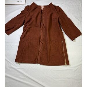Womens Chico's cardigan 3/4 sleeve faux sueded side zipper size 1 brown
